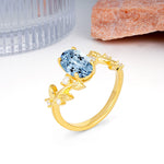 Nature Inspired Oval Cut Four Prong Leaf Vine Accent Aquamarine Engagement Ring - Additional view