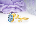 Nature Inspired Oval Cut Four Prong Leaf Vine Accent Aquamarine Engagement Ring - Additional view