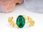 Nature Inspired Oval Cut Four Prong Leaf Vine Accent Emerald Engagement Ring - Additional view