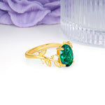 Nature Inspired Oval Cut Four Prong Leaf Vine Accent Emerald Engagement Ring - Additional view