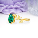 Nature Inspired Oval Cut Four Prong Leaf Vine Accent Emerald Engagement Ring - Additional view