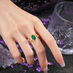 Nature Inspired Oval Cut Four Prong Leaf Vine Accent Emerald Engagement Ring - Additional view
