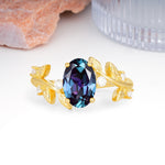 Nature Inspired Oval Cut Four Prong Leaf Vine Accent Alexandrite Engagement Ring - Additional view