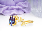 Nature Inspired Oval Cut Four Prong Leaf Vine Accent Alexandrite Engagement Ring - Additional view