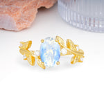 Nature Inspired Oval Cut Four Prong Leaf Vine Accent Moonstone Engagement Ring - Additional view