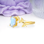 Nature Inspired Oval Cut Four Prong Leaf Vine Accent Moonstone Engagement Ring - Additional view