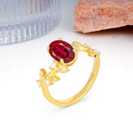 Nature Inspired Oval Cut Four Prong Leaf Vine Accent Ruby Engagement Ring - Additional view