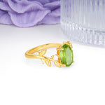 Nature Inspired Oval Cut Four Prong Leaf Vine Accent Peridot Engagement Ring - Additional view