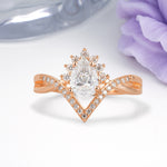 Princess Crown Pear Cut Halo V Shaped Twisted Pave Shank Moissanite Engagement Ring - Additional view