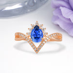 Princess Crown Pear Cut Halo V Shaped Twisted Pave Shank Sapphire Engagement Ring - Additional view