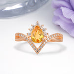 Princess Crown Pear Cut Halo V Shaped Twisted Pave Shank Citrine Engagement Ring - Additional view