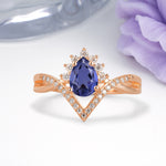 Princess Crown Pear Cut Halo V Shaped Twisted Pave Shank Tanzanite Engagement Ring - Additional view