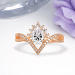 Princess Crown Pear Cut Halo V Shaped Twisted Pave Shank Lab Diamond Engagement Ring - Additional view