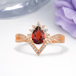Princess Crown Pear Cut Halo V Shaped Twisted Pave Shank Garnet Engagement Ring - Additional view