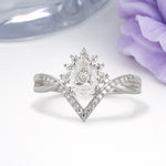 Princess Crown Pear Cut Halo V Shaped Twisted Pave Shank Moissanite Engagement Ring - Additional view