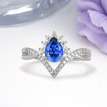 Princess Crown Pear Cut Halo V Shaped Twisted Pave Shank Sapphire Engagement Ring - Additional view