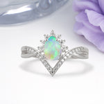 Princess Crown Pear Cut Halo V Shaped Twisted Pave Shank Fire Opal Engagement Ring - Additional view