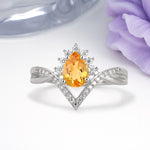 Princess Crown Pear Cut Halo V Shaped Twisted Pave Shank Citrine Engagement Ring - Additional view