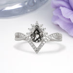 Princess Crown Pear Cut Halo V Shaped Twisted Pave Shank Black Rutilated Quartz Engagement Ring - Additional view