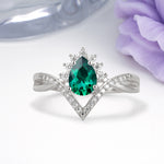Princess Crown Pear Cut Halo V Shaped Twisted Pave Shank Emerald Engagement Ring - Additional view