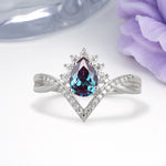 Princess Crown Pear Cut Halo V Shaped Twisted Pave Shank Alexandrite Engagement Ring - Additional view