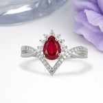 Princess Crown Pear Cut Halo V Shaped Twisted Pave Shank Ruby Engagement Ring - Additional view