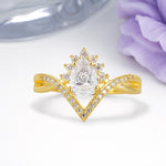 Princess Crown Pear Cut Halo V Shaped Twisted Pave Shank Moissanite Engagement Ring - Additional view