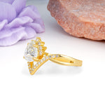 Princess Crown Pear Cut Halo V Shaped Twisted Pave Shank Moissanite Engagement Ring - Additional view