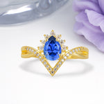 Princess Crown Pear Cut Halo V Shaped Twisted Pave Shank Sapphire Engagement Ring - Additional view