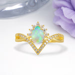 Princess Crown Pear Cut Halo V Shaped Twisted Pave Shank Fire Opal Engagement Ring - Additional view