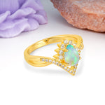 Princess Crown Pear Cut Halo V Shaped Twisted Pave Shank Fire Opal Engagement Ring - Additional view