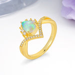 Princess Crown Pear Cut Halo V Shaped Twisted Pave Shank Fire Opal Engagement Ring - Additional view