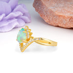 Princess Crown Pear Cut Halo V Shaped Twisted Pave Shank Fire Opal Engagement Ring - Additional view