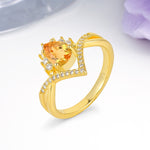 Princess Crown Pear Cut Halo V Shaped Twisted Pave Shank Citrine Engagement Ring - Additional view