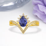 Princess Crown Pear Cut Halo V Shaped Twisted Pave Shank Tanzanite Engagement Ring - Additional view