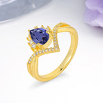 Princess Crown Pear Cut Halo V Shaped Twisted Pave Shank Tanzanite Engagement Ring - Additional view