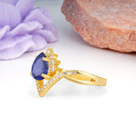 Princess Crown Pear Cut Halo V Shaped Twisted Pave Shank Tanzanite Engagement Ring - Additional view