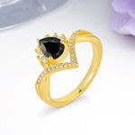 Princess Crown Pear Cut Halo V Shaped Twisted Pave Shank Black Onyx Engagement Ring - Additional view