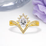 Princess Crown Pear Cut Halo V Shaped Twisted Pave Shank Lab Diamond Engagement Ring - Additional view