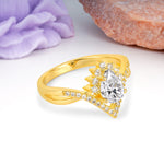 Princess Crown Pear Cut Halo V Shaped Twisted Pave Shank Lab Diamond Engagement Ring - Additional view