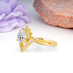 Princess Crown Pear Cut Halo V Shaped Twisted Pave Shank Lab Diamond Engagement Ring - Additional view