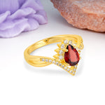 Princess Crown Pear Cut Halo V Shaped Twisted Pave Shank Garnet Engagement Ring - Additional view