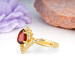 Princess Crown Pear Cut Halo V Shaped Twisted Pave Shank Garnet Engagement Ring - Additional view