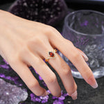 Princess Crown Pear Cut Halo V Shaped Twisted Pave Shank Garnet Engagement Ring - Additional view