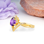 Princess Crown Pear Cut Halo V Shaped Twisted Pave Shank Amethyst Engagement Ring - Additional view