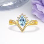 Princess Crown Pear Cut Halo V Shaped Twisted Pave Shank Aquamarine Engagement Ring - Additional view