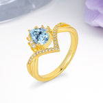 Princess Crown Pear Cut Halo V Shaped Twisted Pave Shank Aquamarine Engagement Ring - Additional view