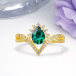Princess Crown Pear Cut Halo V Shaped Twisted Pave Shank Emerald Engagement Ring - Additional view