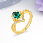 Princess Crown Pear Cut Halo V Shaped Twisted Pave Shank Emerald Engagement Ring - Additional view