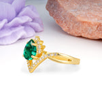 Princess Crown Pear Cut Halo V Shaped Twisted Pave Shank Emerald Engagement Ring - Additional view
